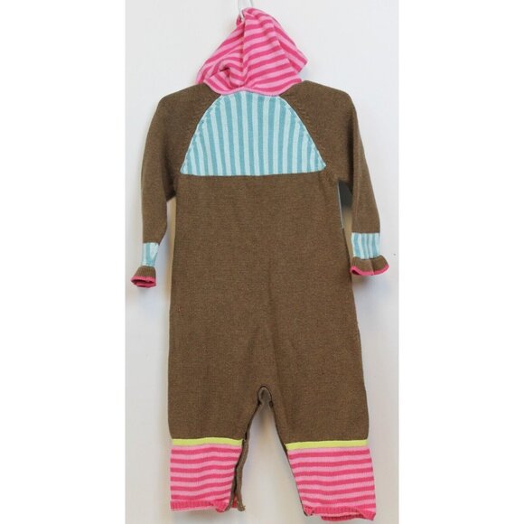 Hanna Andersson Romper Baby Sz 80 US 2 Hooded Sweater Brown Polka Dots Stripes - Picture 6 of 11